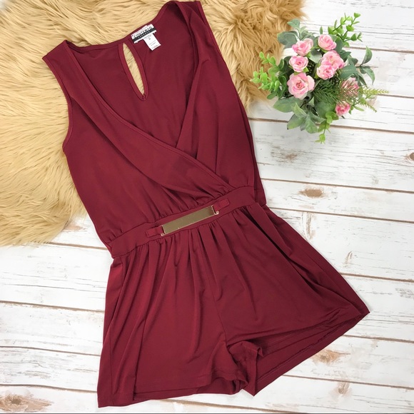 contempo Pants - CONTEMPO CASUAL DEEP RED WINE ROMPER